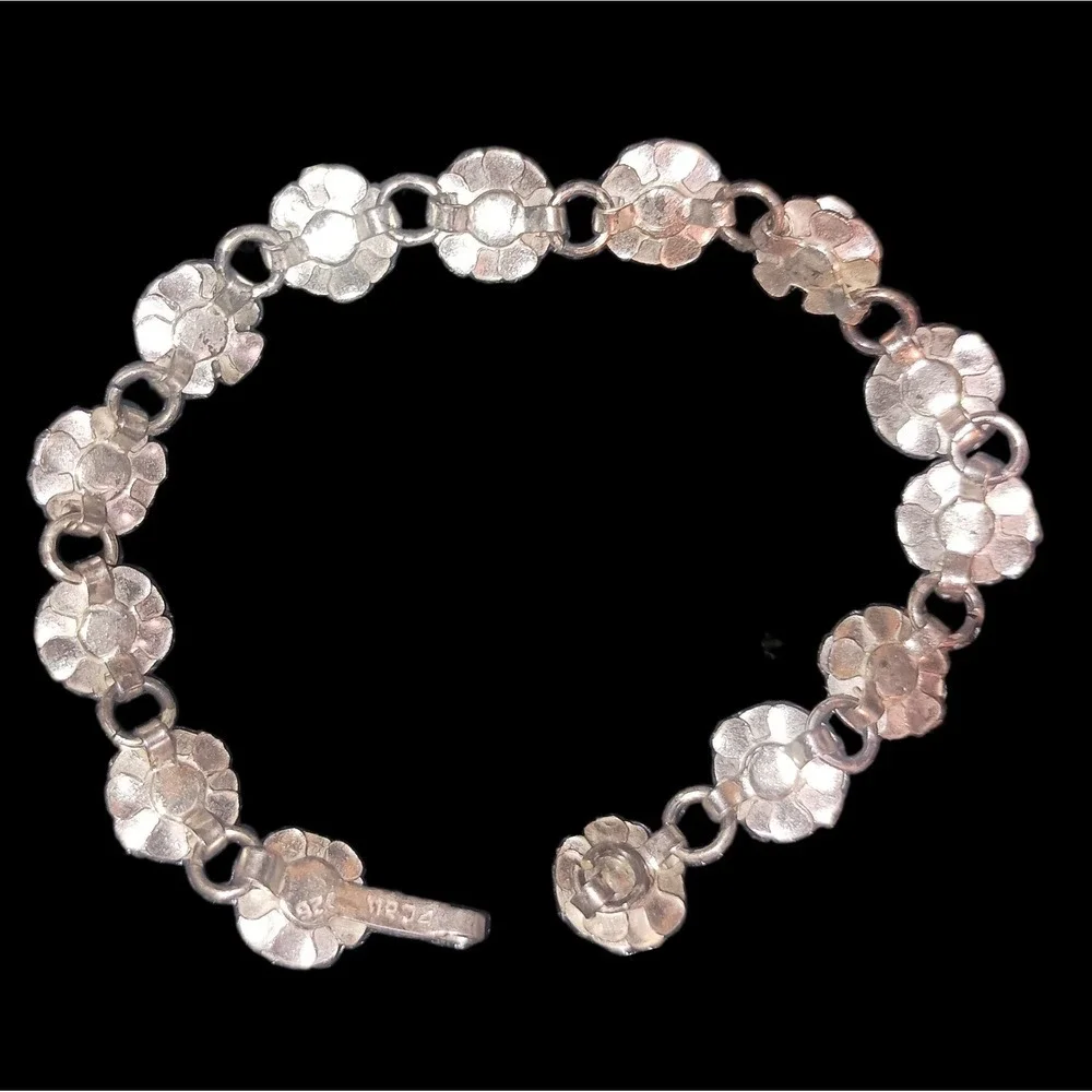 Sterling Silver & Turquoise Child's Flowered Bracelet Mexico 925 Vintage SKUJ056 - Picture 4 of 4